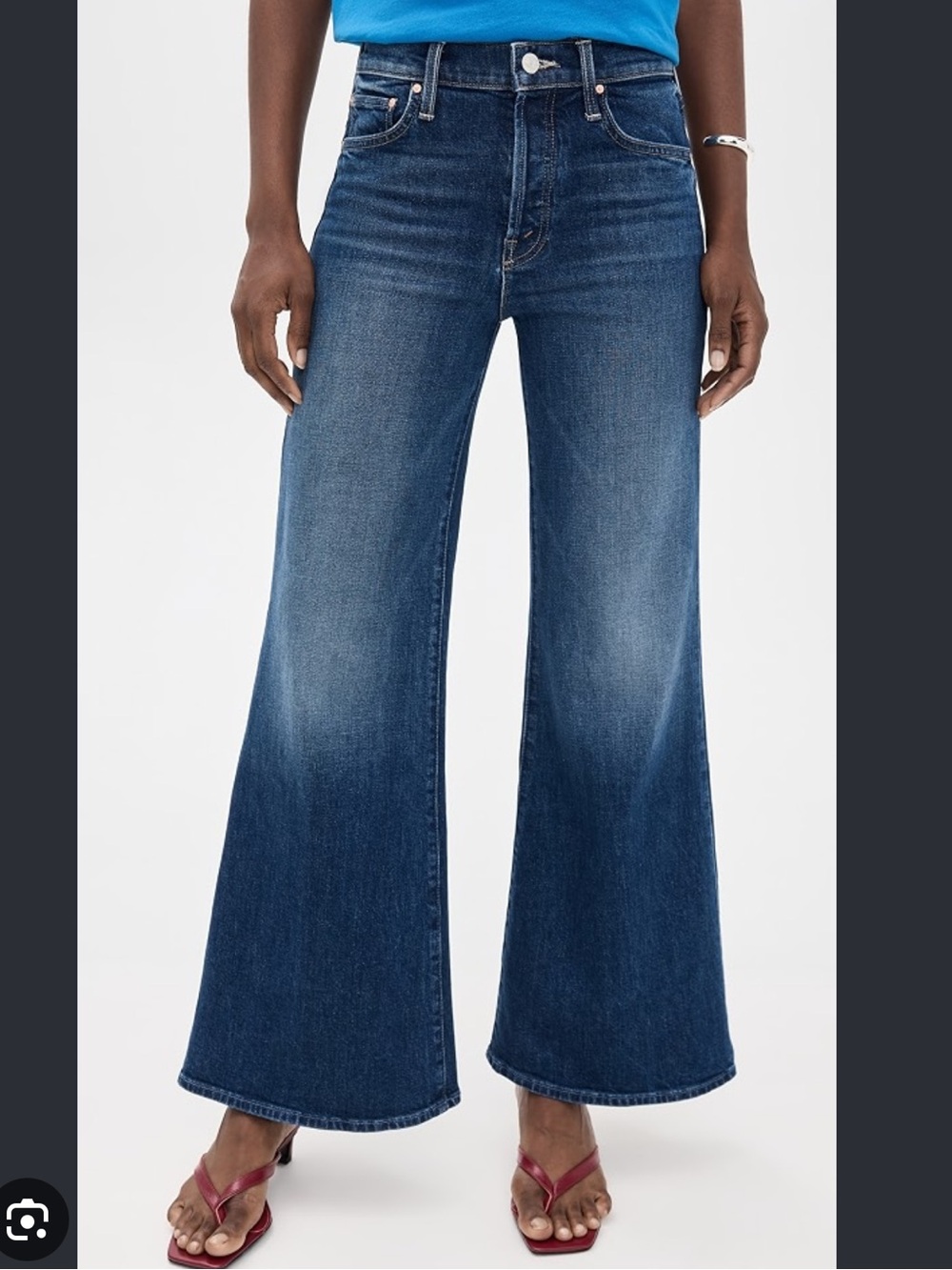 MOTHER Lil Tomcat Roller Skimp High Rise Wide Leg Jeans Distressed Blue Size 28